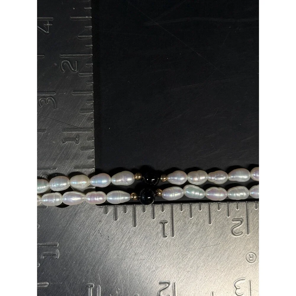 14K Gold Freshwater Pearl Onyx Endless Necklace 33 Inch 28.5g
